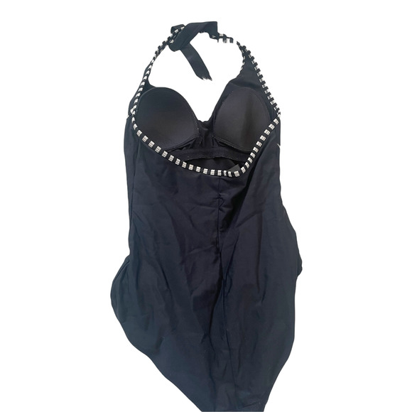 Catalina Women’s Nautical Pin Stripe Black One-Piece Halter Swimsuit Size Small - Picture 3 of 7